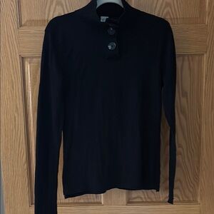 We The Free Black Waffle Knit Button Top Medium